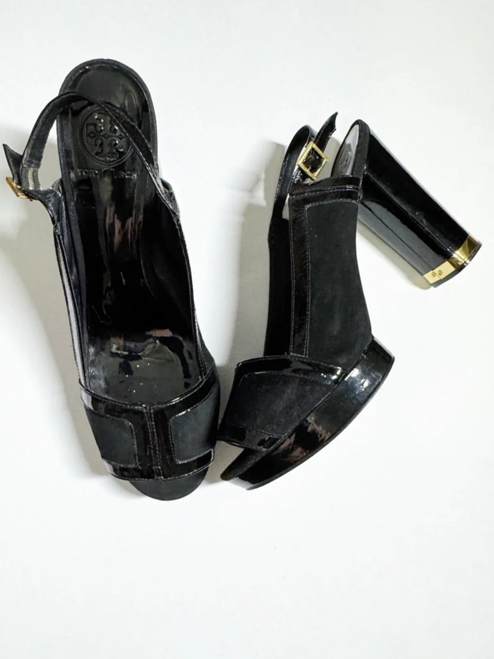 Tory Burch "Gemma" Suede/Patent Leather Women's Slingback Pumps 11M - Picture 2 of 13